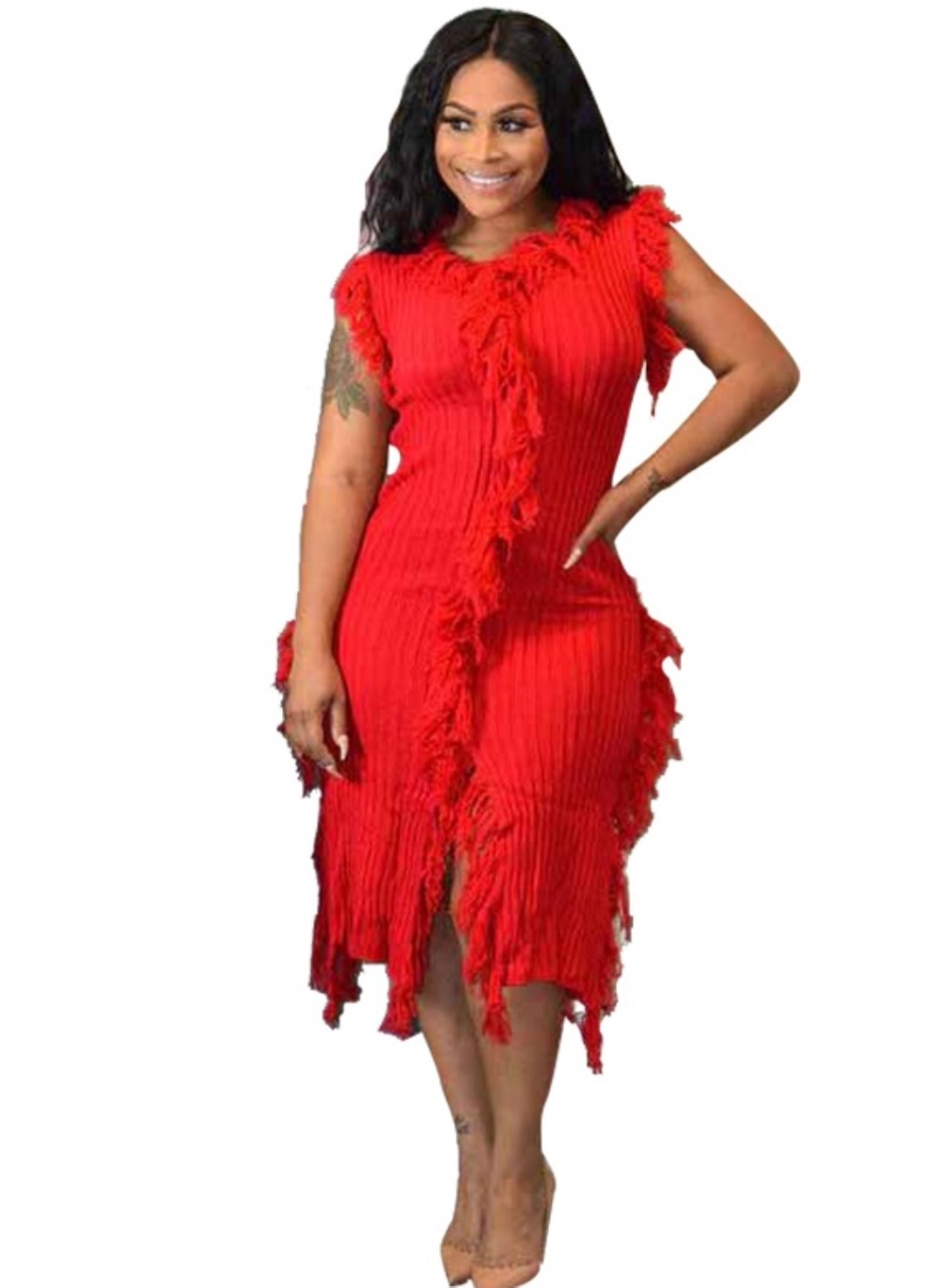Autumn Knitted Fringe Sleeveless Sweater Dress