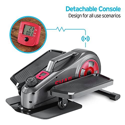 SHAP+ Under Desk Elliptical Machine with Detachable Console,Mini Elliptical Bike with 8 Levels Adjustable Resistance- Black and Red