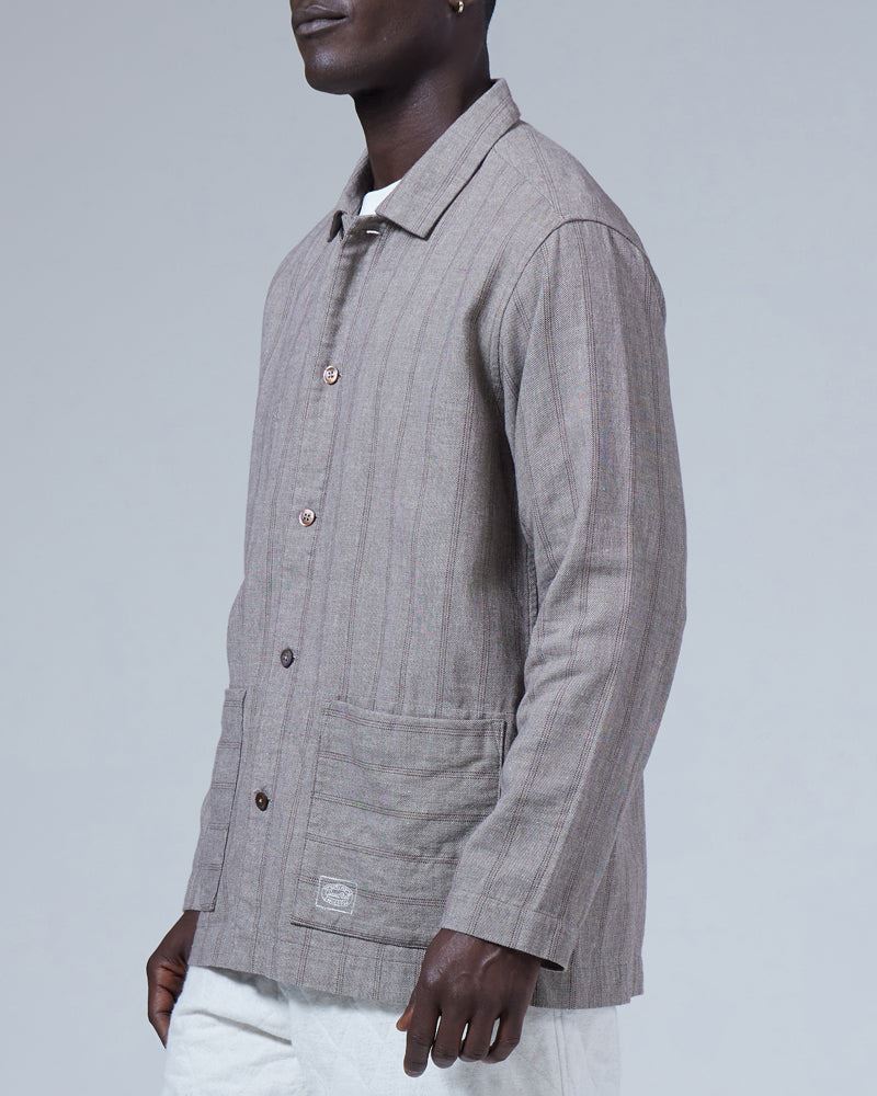 Cotton Linen Melange Stripe Shirt Jacket