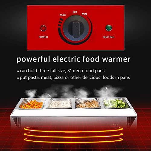 110V Food Warmer Commercial- Stainless Steel Steam Table, 4 Top Opening
