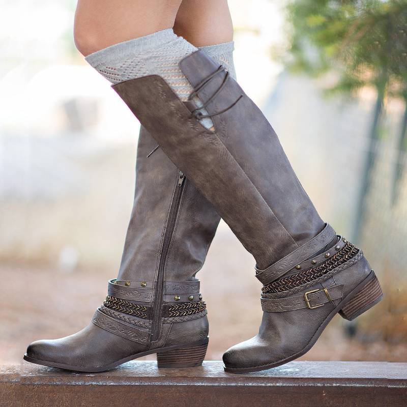 Women Casual Low Heel Zipper Mid-Calf Boots