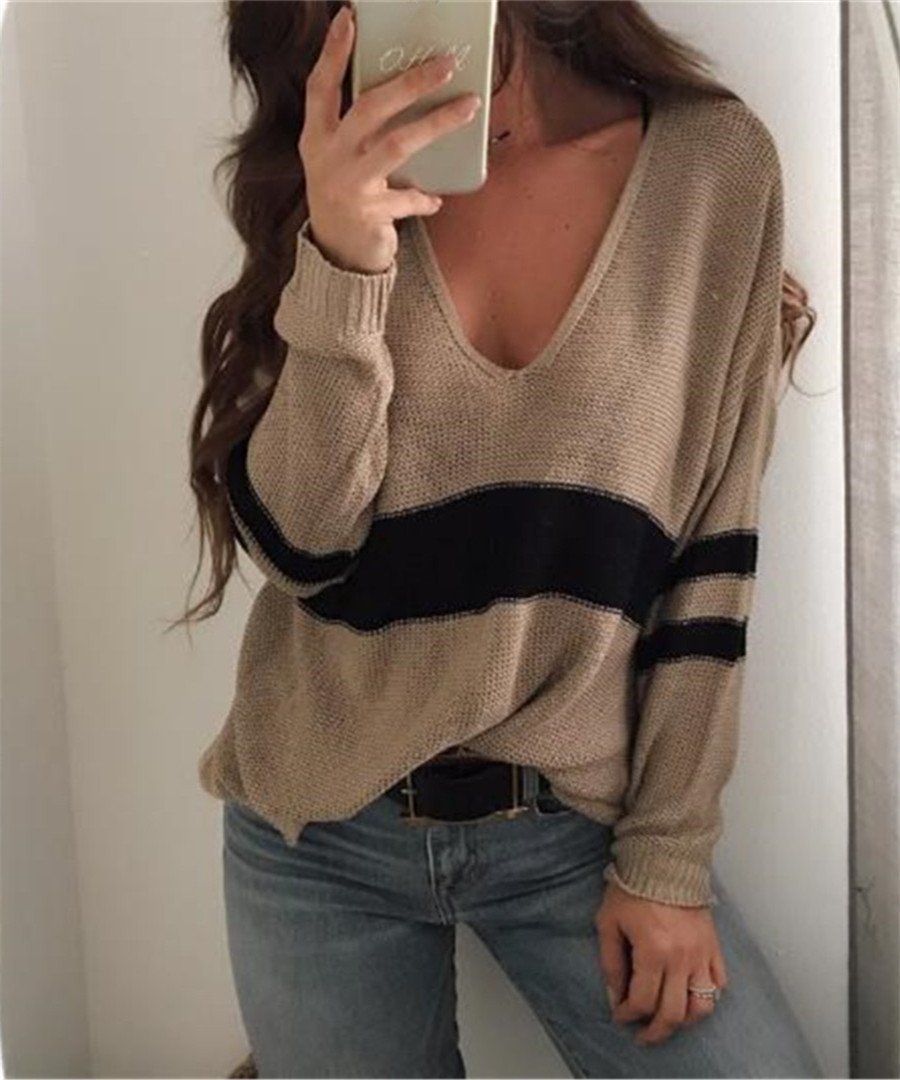 Fashion V Neck Striped Sweater
