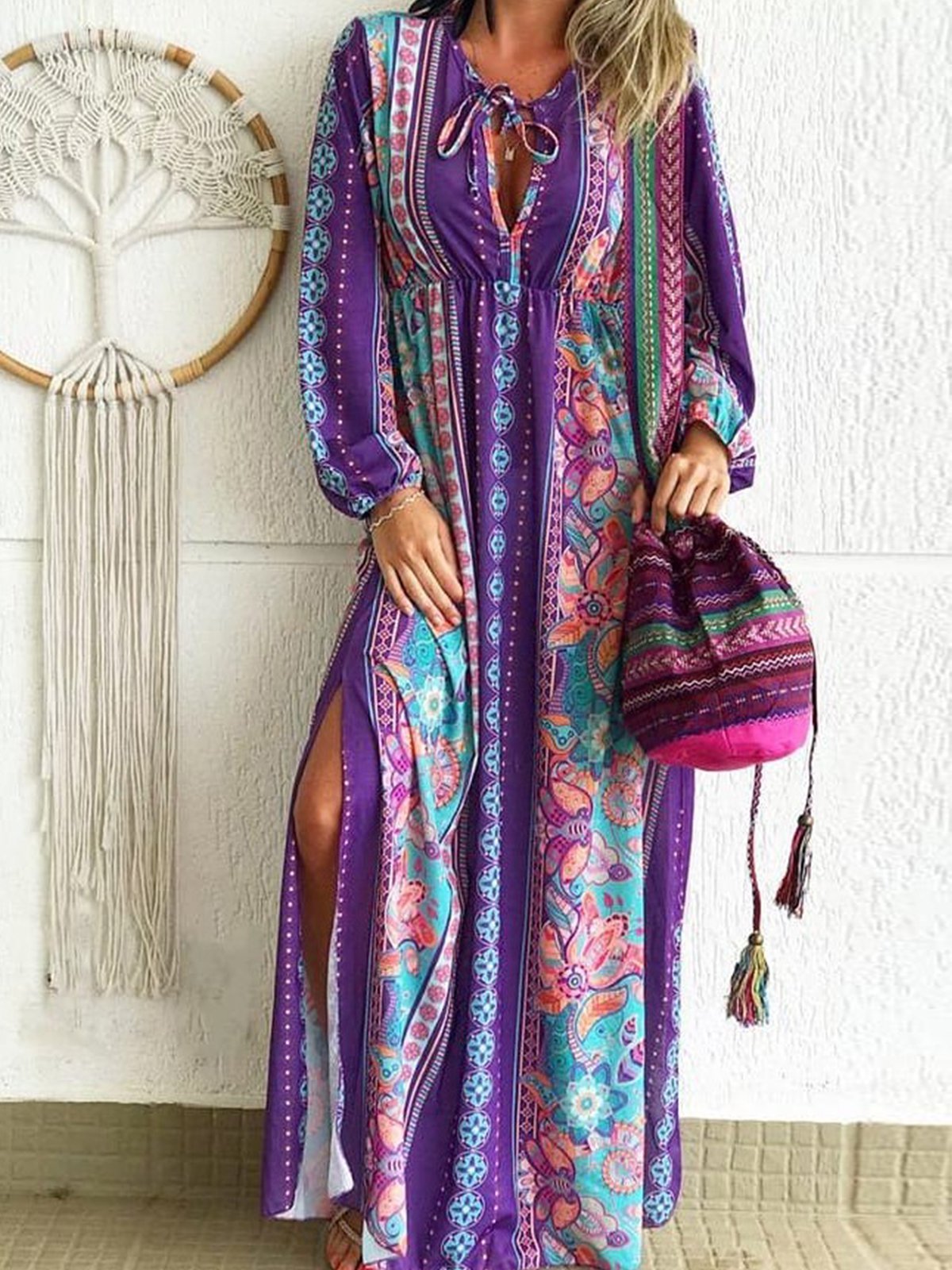 Bohemian cotton casual loose floral dress