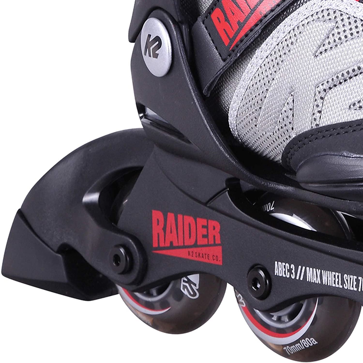 K2 Skate Youth Raider Inline Roller skate, Gray/Red, Medium (1-5)