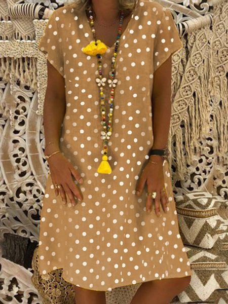 V Neck Women Dresses Shift Daily Casual Polka Dots Dresses