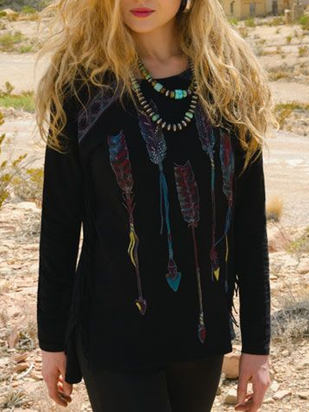 Black Cotton Long Sleeve Shirts & Tops