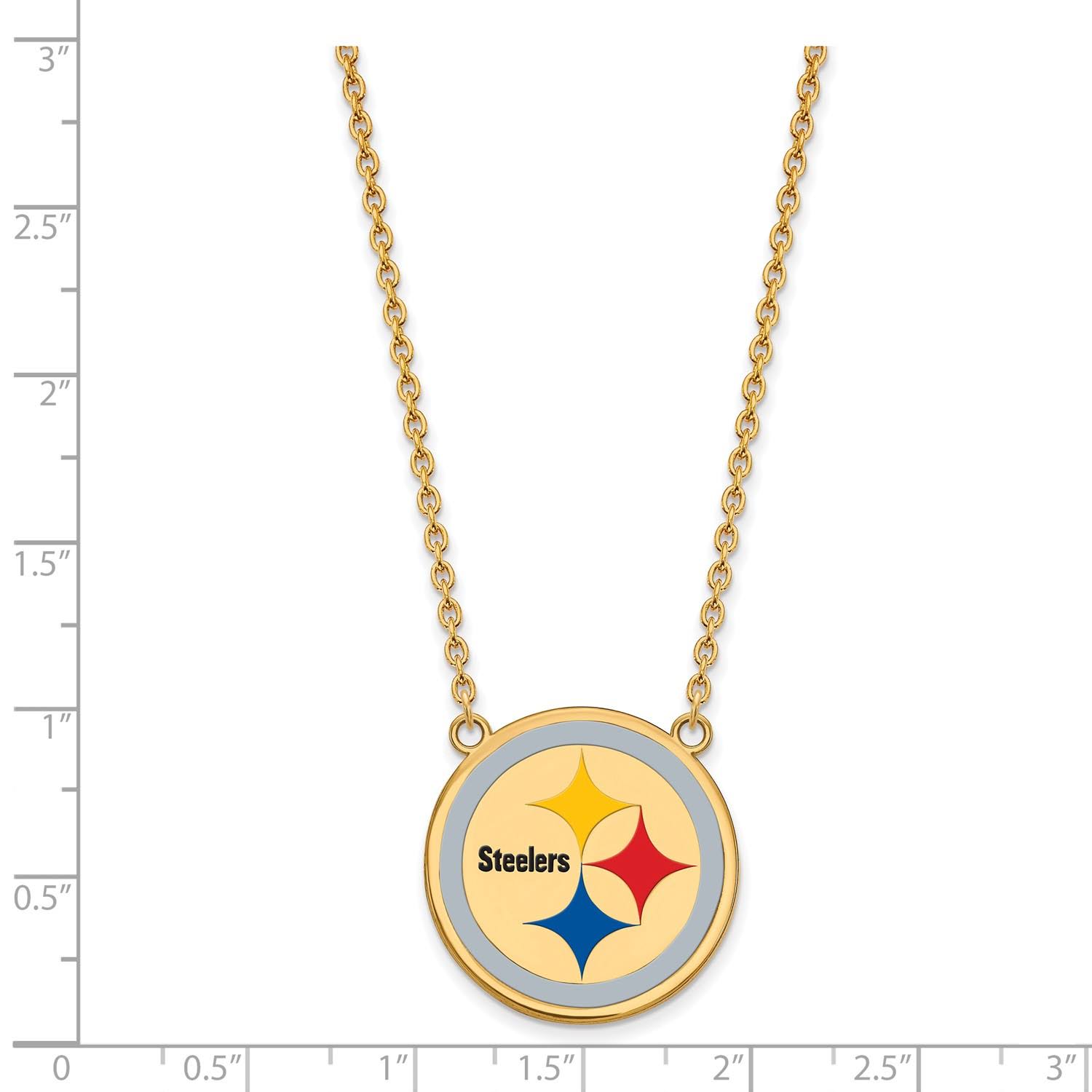 Pittsburgh Steelers Sterling Silver Gold Plated Large Enameled Pendant Necklace