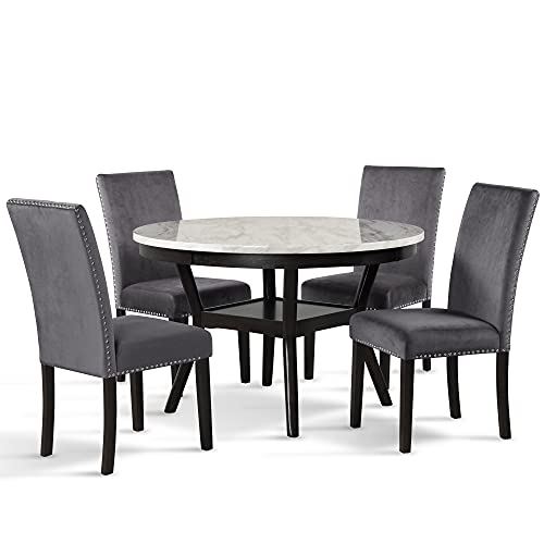 New Classic Furniture Celeste Faux Marble Round Dining Table, 47-Inch