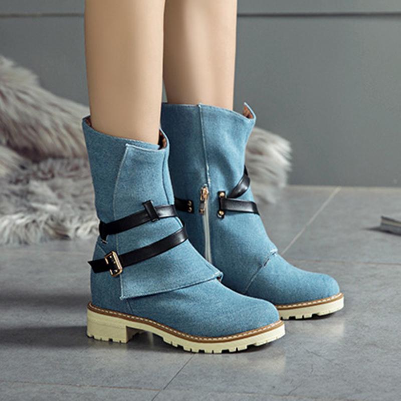 Women Plus Size Chunky Heel Adjustable Buckle Spring/Fall Boots
