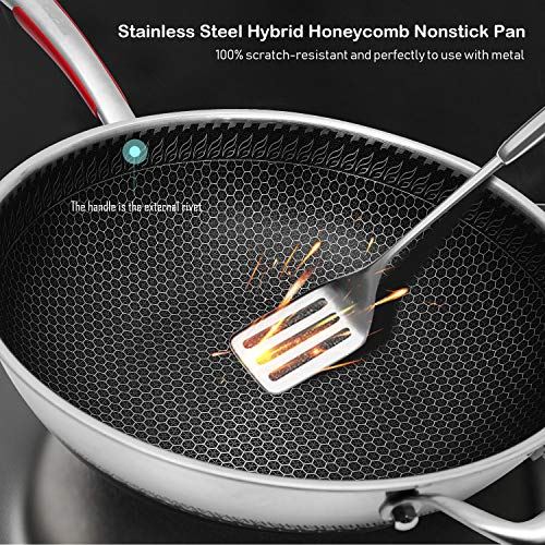 Stainless Steel Non Stick Frying Wok Pan With Lid, PFA,PFOA Free, Wok Stir Fry Pan