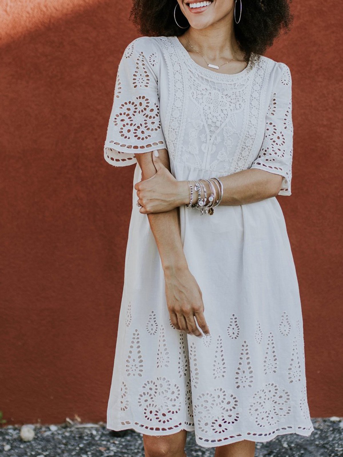 White Graphic Half Sleeve Dresses