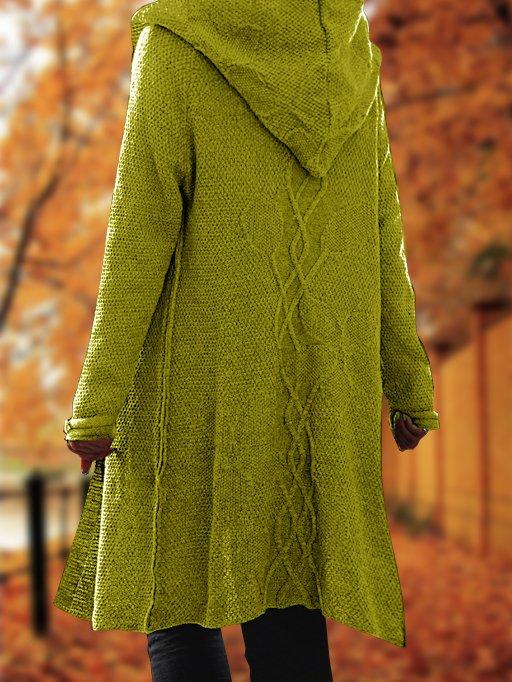 Floral Hooded Knitted Cardigan Plus Size Outerwear