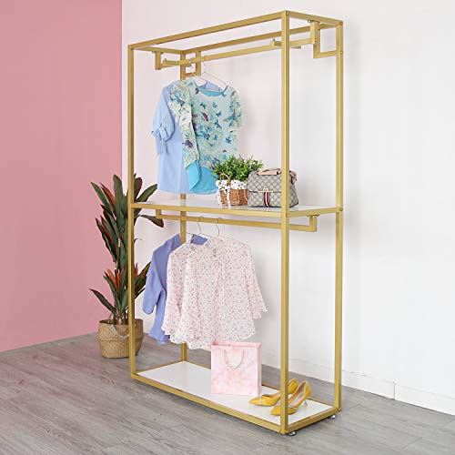 Metal Free Standing Display Garment Clothing Rack with Wooden Shelves/47.2�?