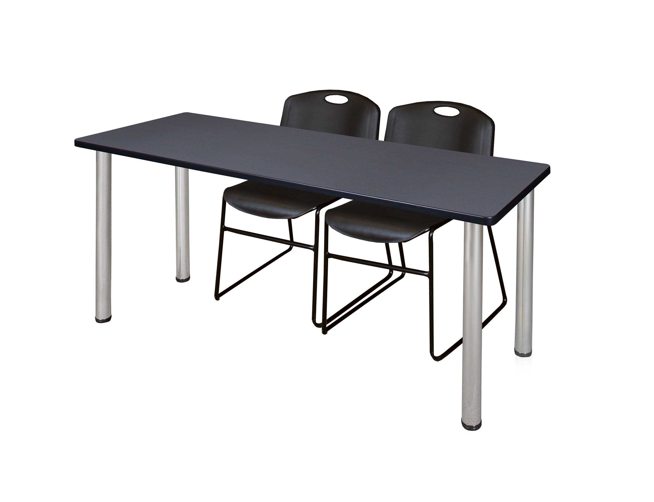 Regency 66x22 x 24x22 Kee Training Table- Grey/ Chrome 2 Zeng Stack Chairs- Black