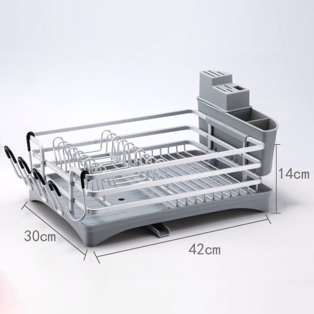Multifunctional Aluminum Kitchen Drying Dish Rack Sink Drain Knives Holder