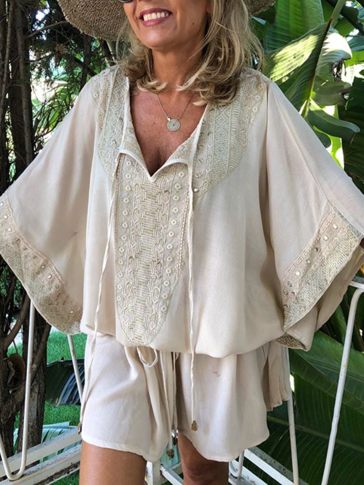 Casual Patchwork 3/4 Sleeve Jumpsuits