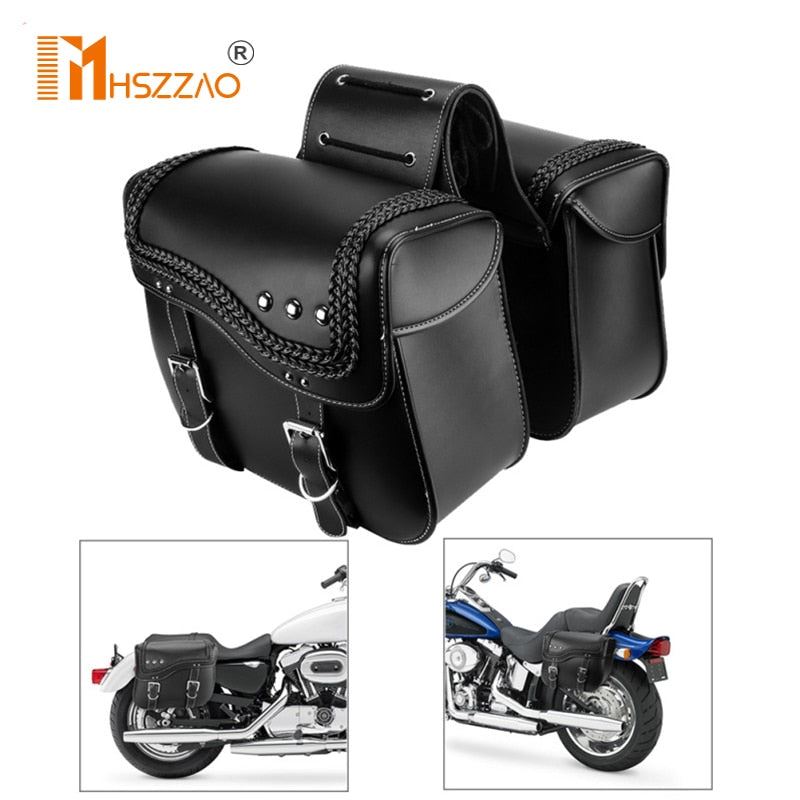 1 Set Motorcycle Waterproof Racing Motorcycle Saddlebags PU Leather | Black