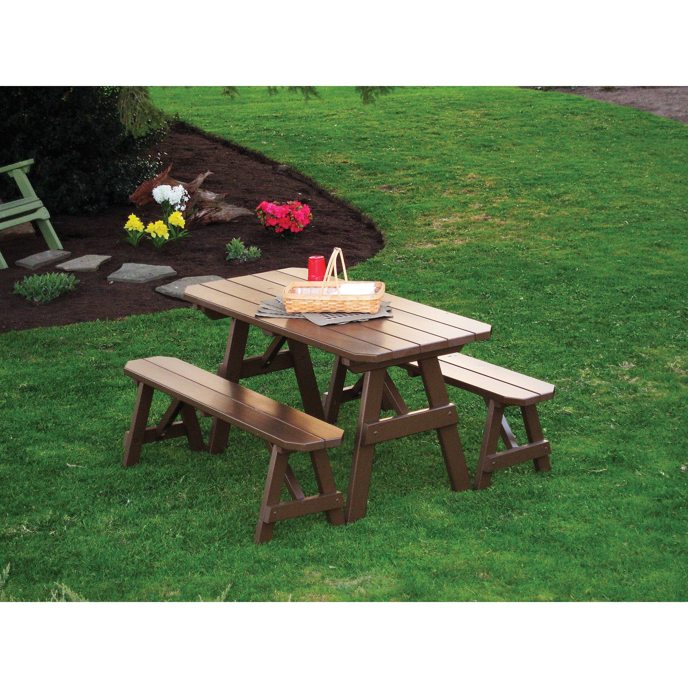 Pine 5& Traditional Picnic Table with 2 Benches - Linden Leaf Stain