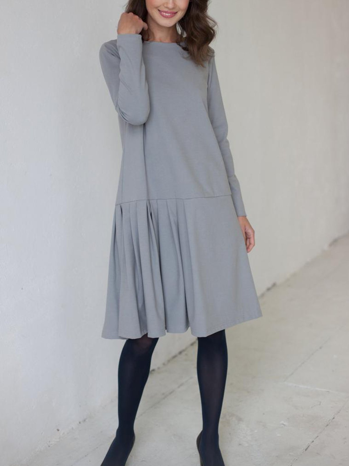 Light Gray Long Sleeve Linen Dresses