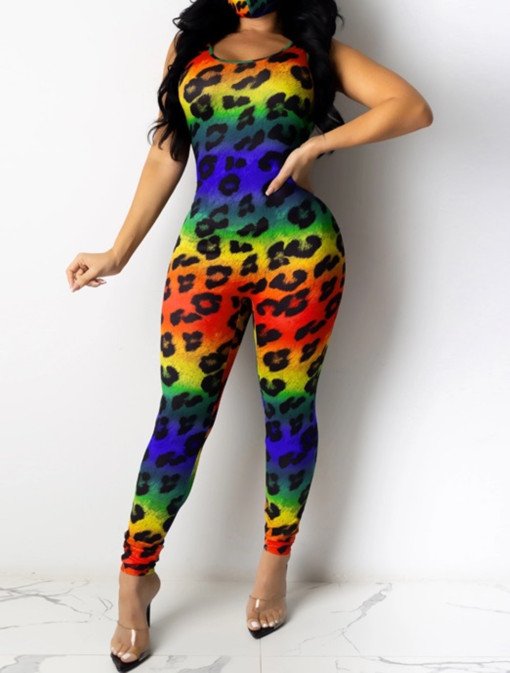 Sexy Leopard Colorful Sleeveless Bodycon Jumpsuit