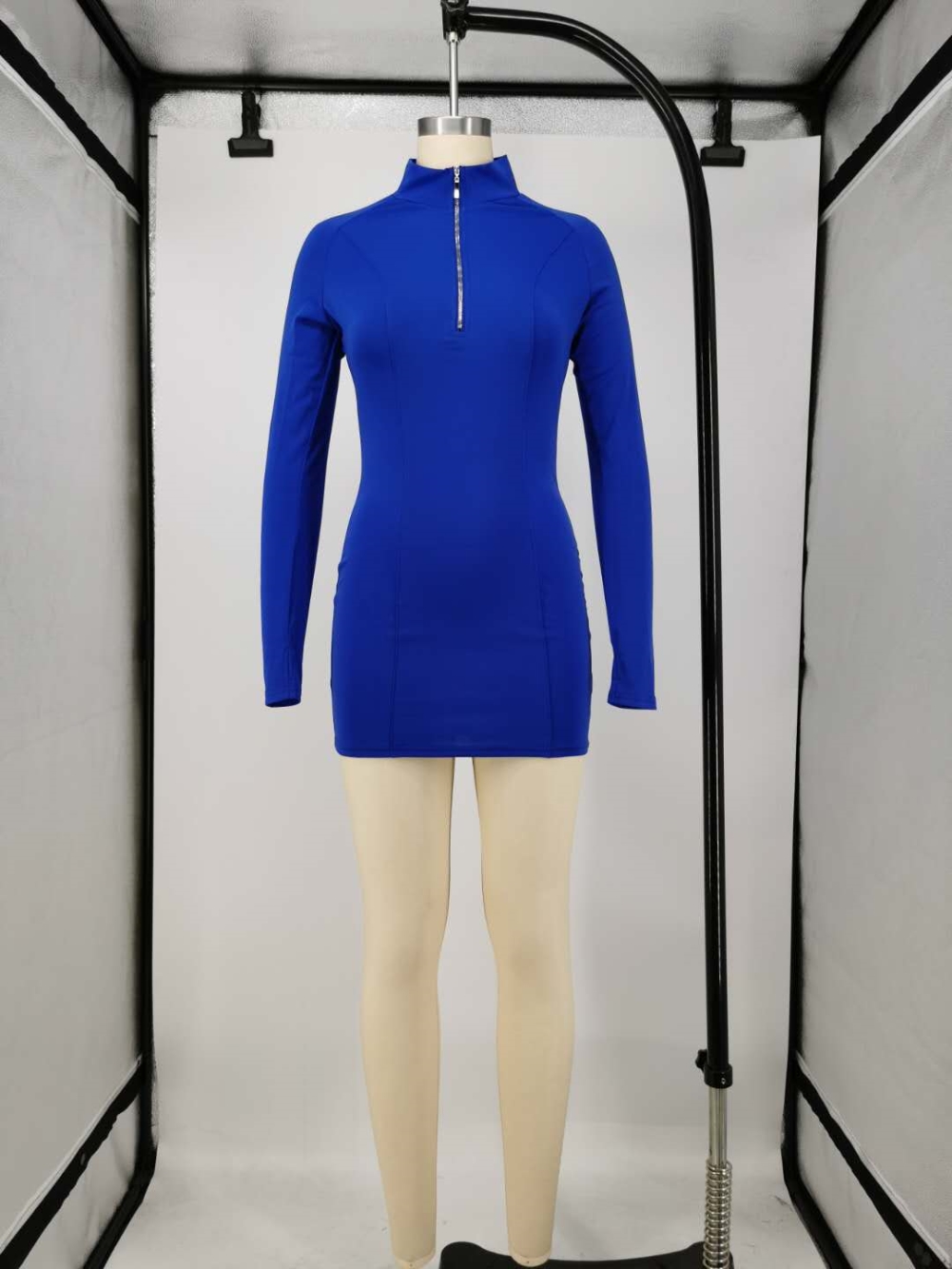 Sexy Plain Long Sleeve Zipper Bodycon Dress