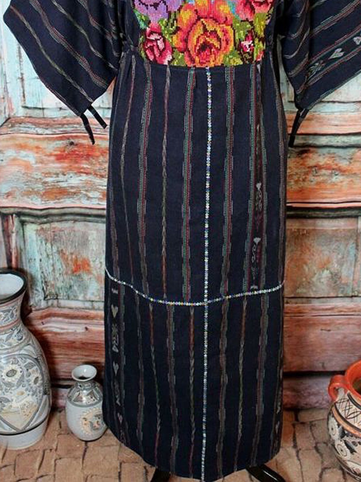 Half Sleeve Vintage Printed Stripes Dresses