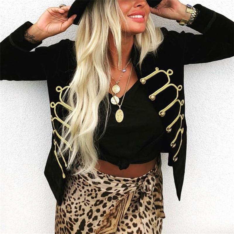 Military Uniform Style Stand-Up Collar Horizontal Row Button Jacket Cardigan