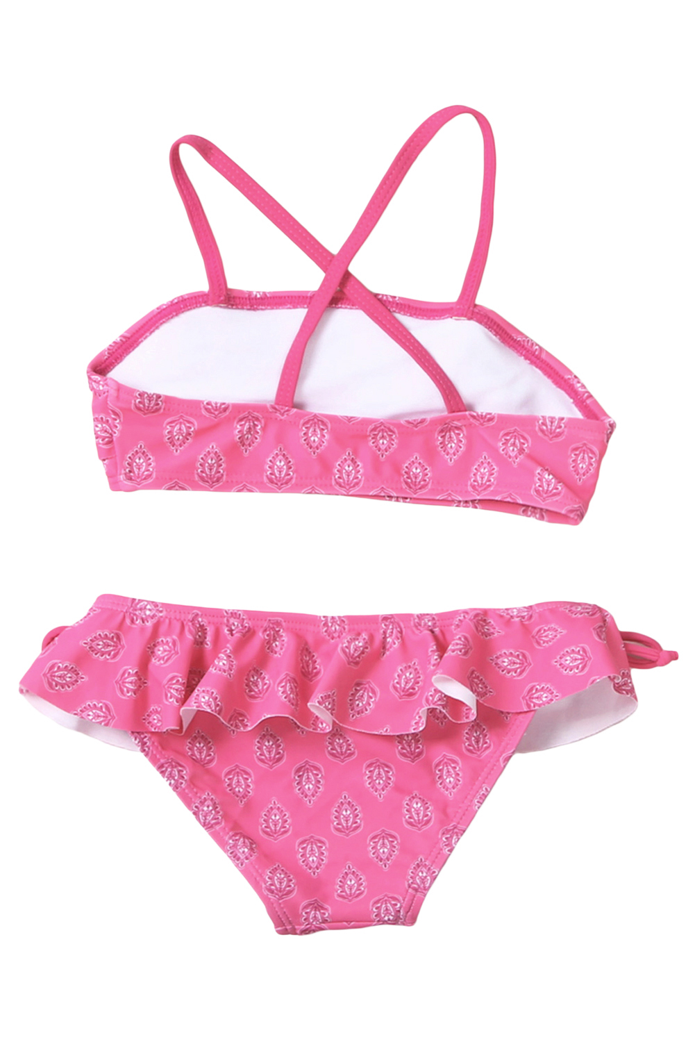 Rosy Little Girls Ruffled Printed Bikini Swimsuit with Ties
