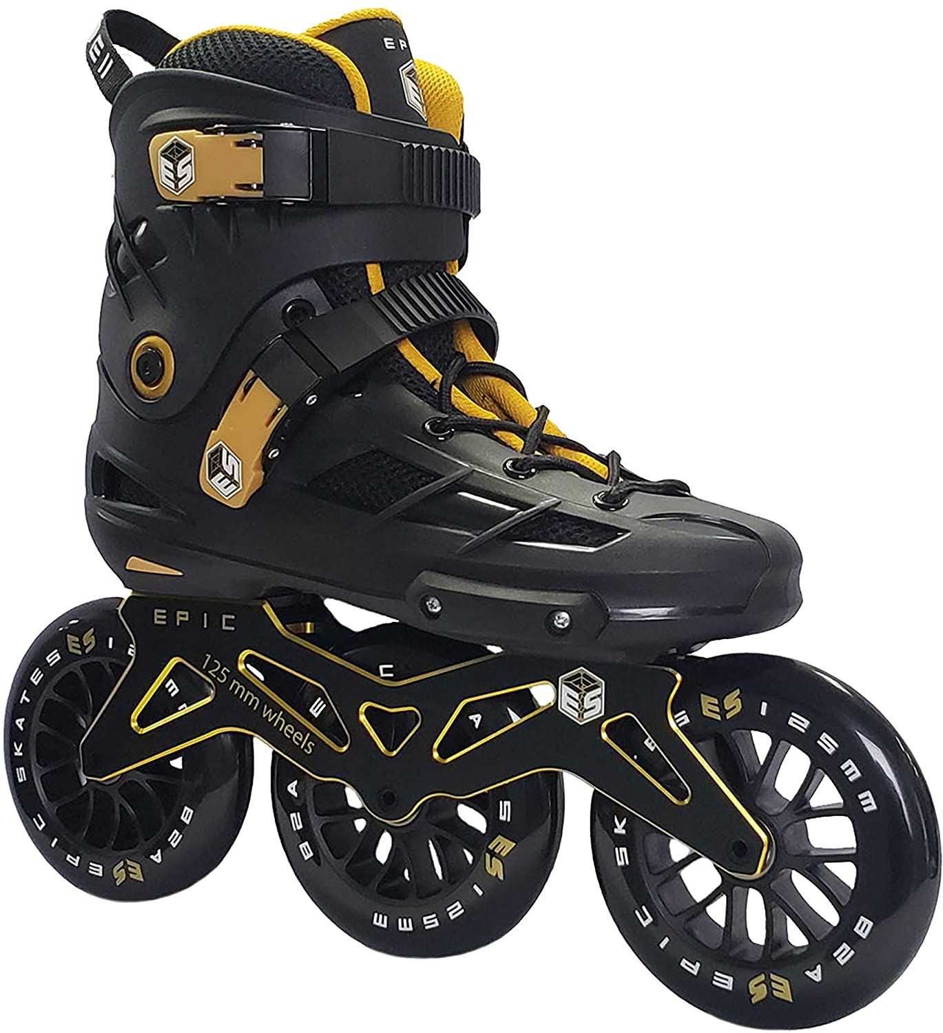 Epic Skates 125mm Engage 3-Wheel Inline Speed Skates, Black/Gold, Adult 10
