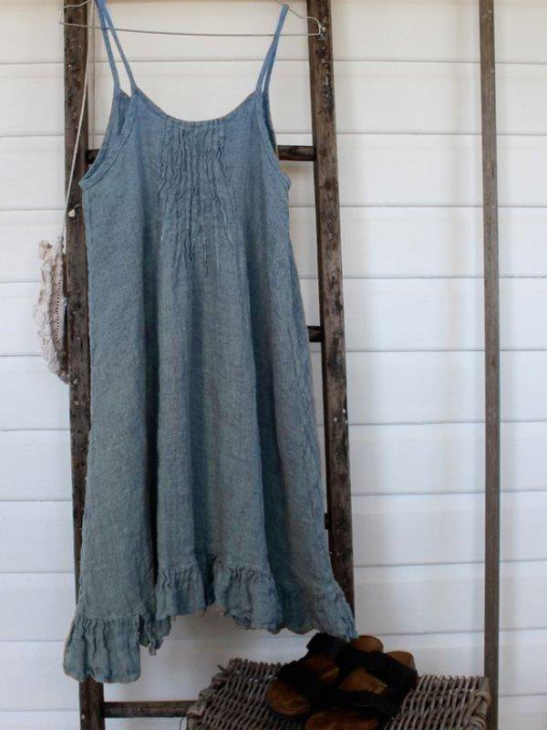 Ruffled Spaghetti-Strap Crew Neck Dresses