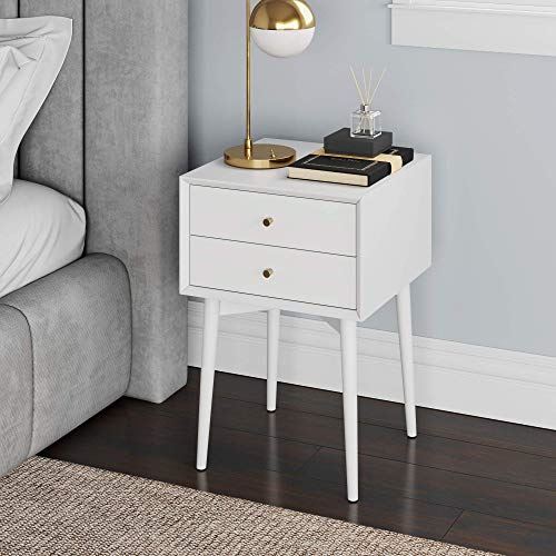 2-Drawer Nightstand, Accent or End Table with Storage, Wood