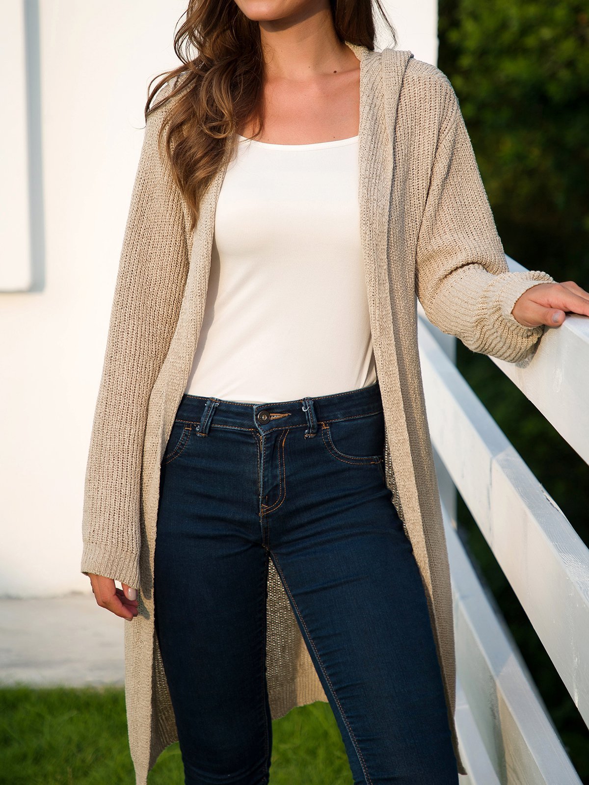 Long Sleeve Simple Hooded Shift Cardigan
