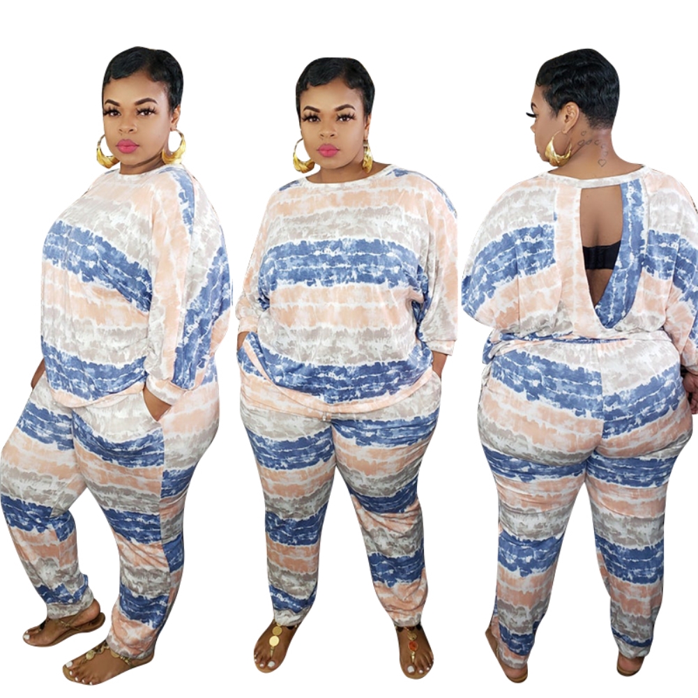 Plus Size Tie Dye Two Piece Pants Set