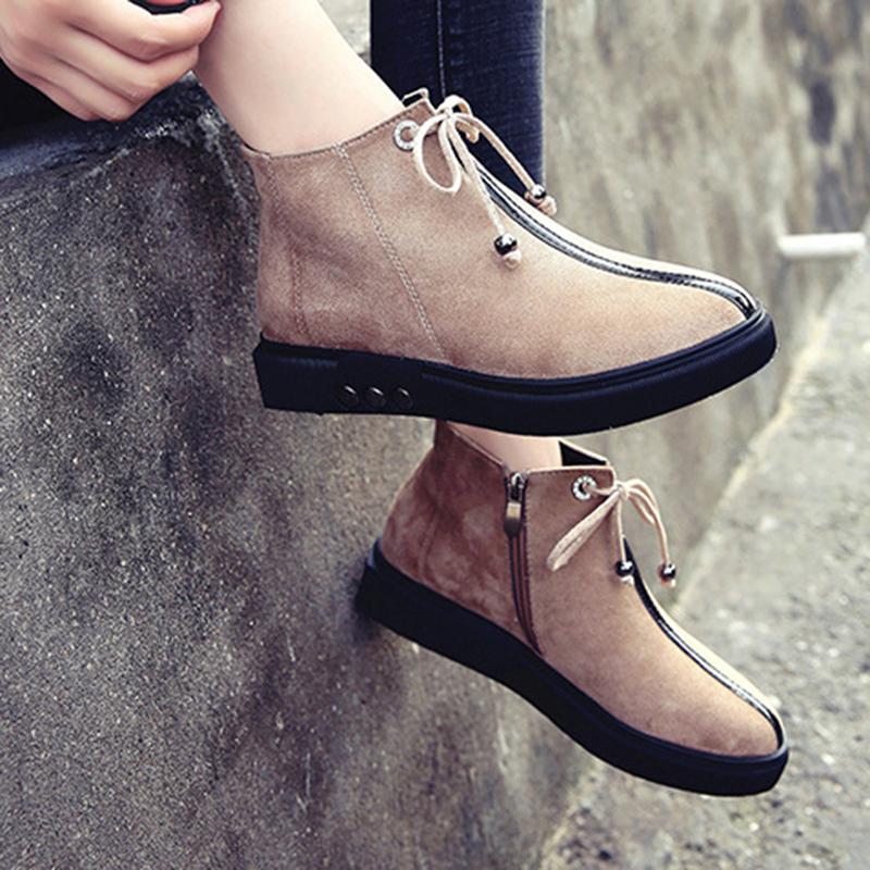 Women Flocking Booties Casual Comfort Zipper Shoes