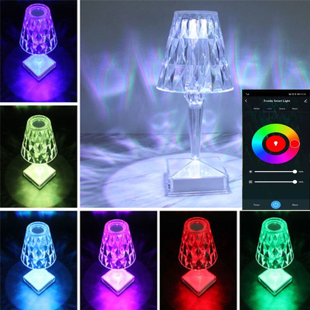 Crystal Table Lamp Diamond Acrylic LED USB Dimmable Bedroom Bedside Light Desk Night Lamp