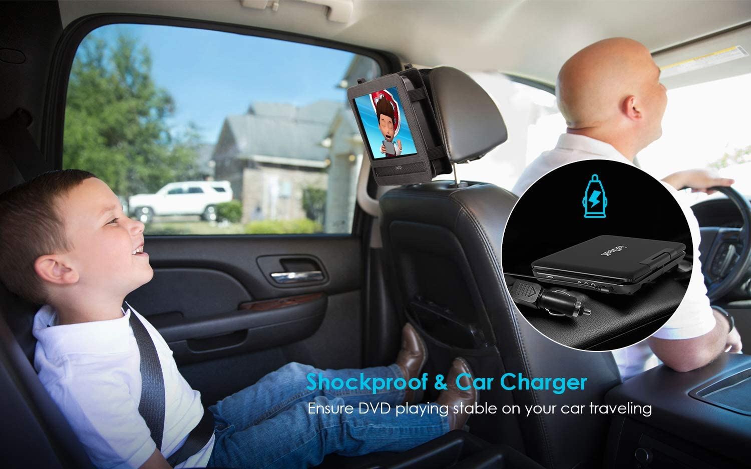 Car Travel DVD Players 5 Hrs Rechargeable Battery, Region-Free Video Player, purple