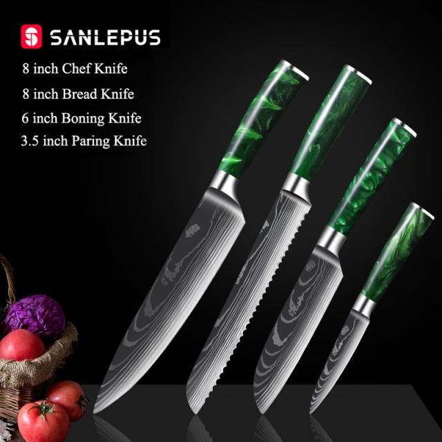 1-10 Pcs Chef Knife Set Kitchen Knives Laser Damascus Pattern Sharp Japanese Santoku Knife