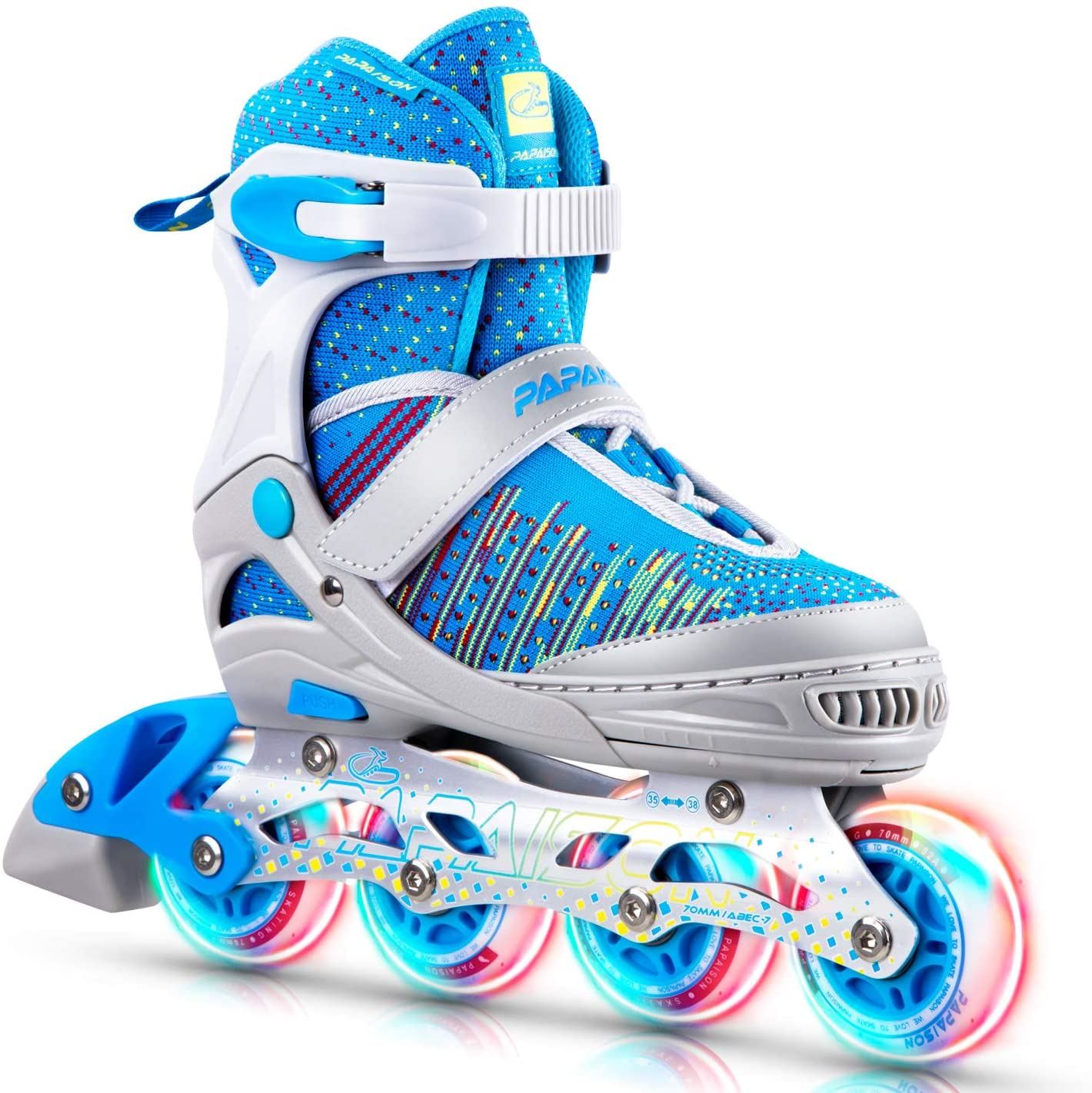 PAPAISON Inline Skates for Boys and Girls with Full Light up Wheels, Pink & Grey