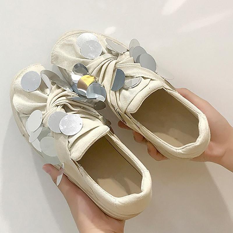 Women Canvas Loafers Casual Sequin Slip On Shoes