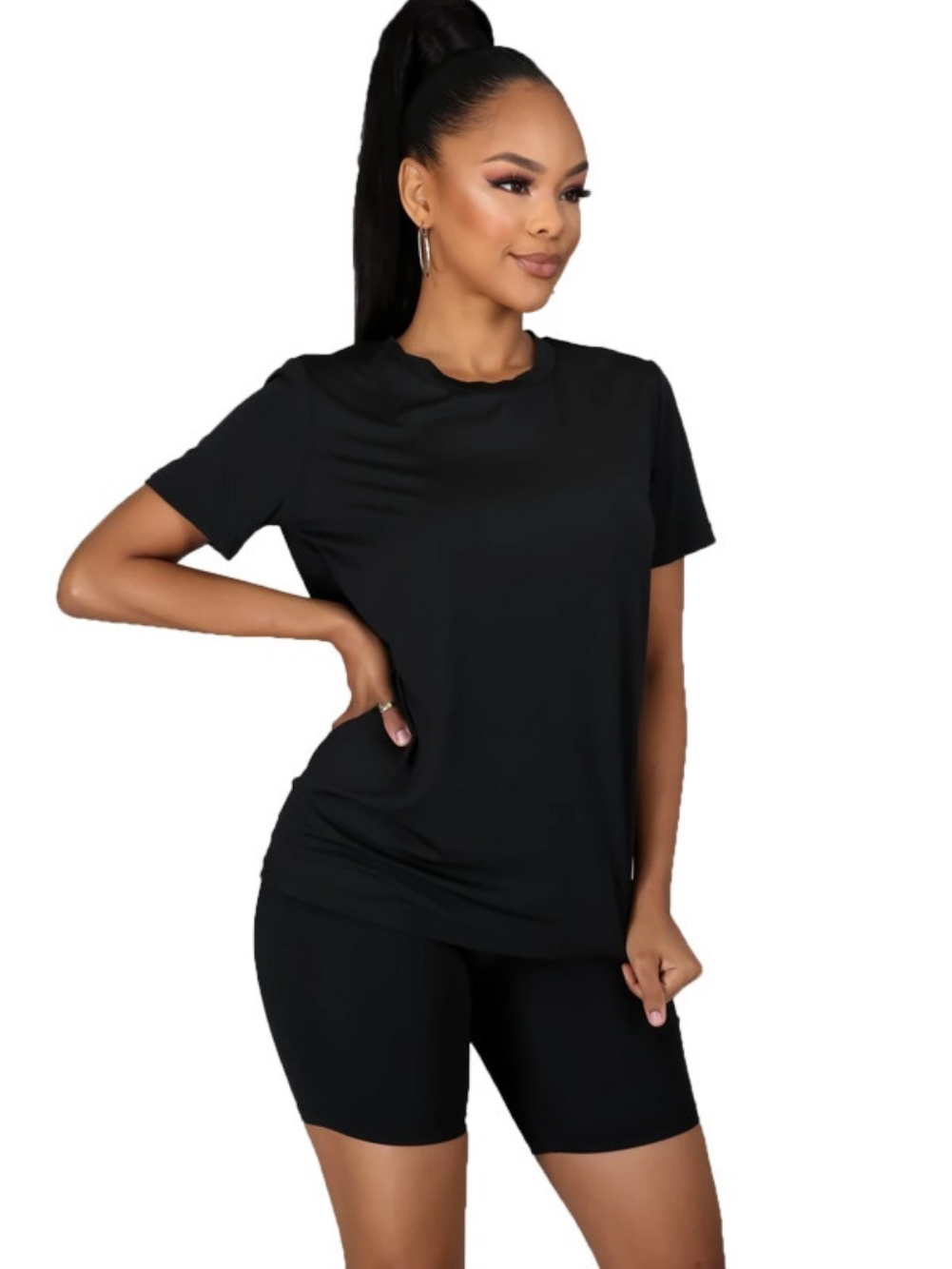 Summer Plain Two Piece Casual Shorts Set