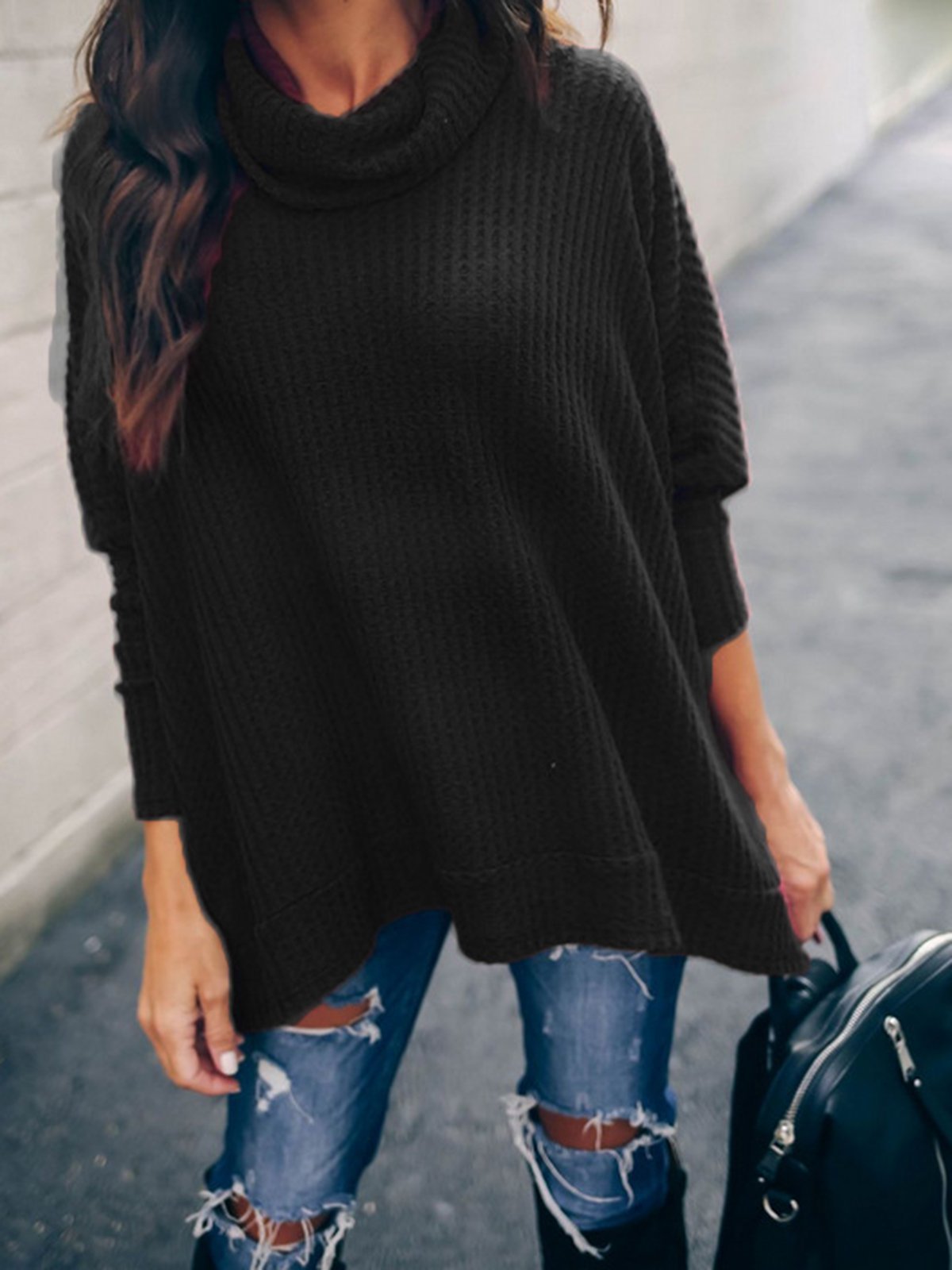 4 Colors Elegant Turtle Neck Paneled Knit Wear Sweaters