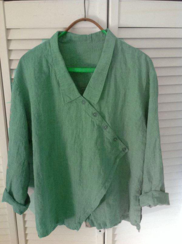 Long Sleeve V Neck Linen Causal Tops