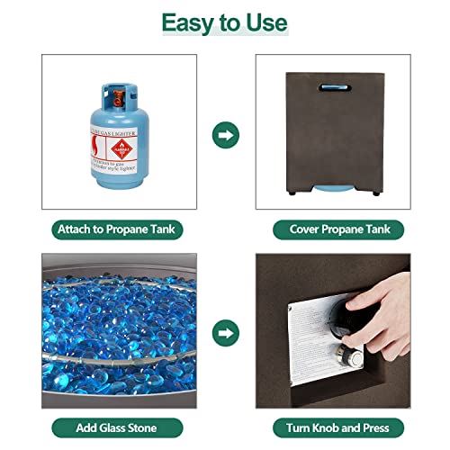 UPHA 42” Patio Propane Gas Concrete Fire Pit Table, Round with Wind Guard and Fire Table Tank, 50000 BTU Auto-Ignition Fire Table, 42”L x 42”W x 13”H, Brown