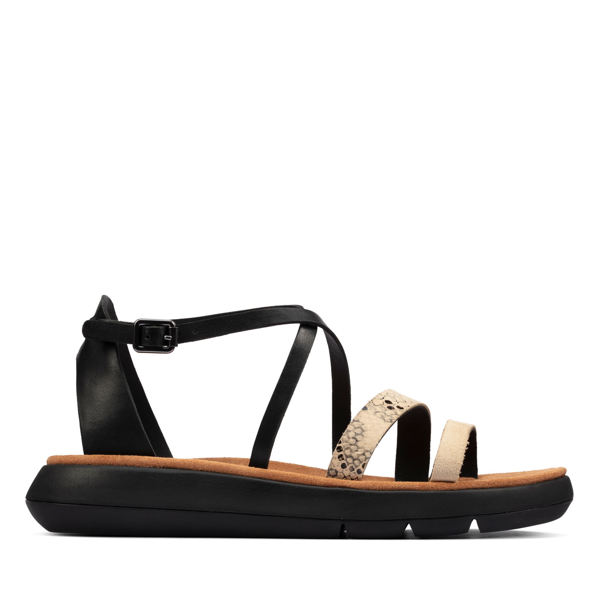 Women Sandals Jemsa Strap Black Combi Lea