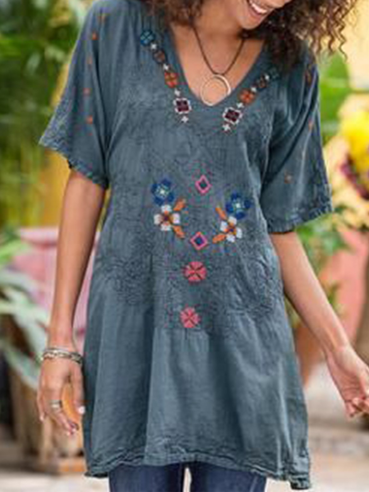 Blue Gray Patchwork Sexy Shirts & Tops