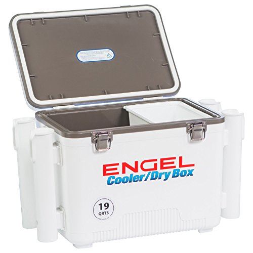 Engel 19 Quart Leak-Proof air-Tight drybox/Cooler with Rod Holders, White (UC19-RH)
