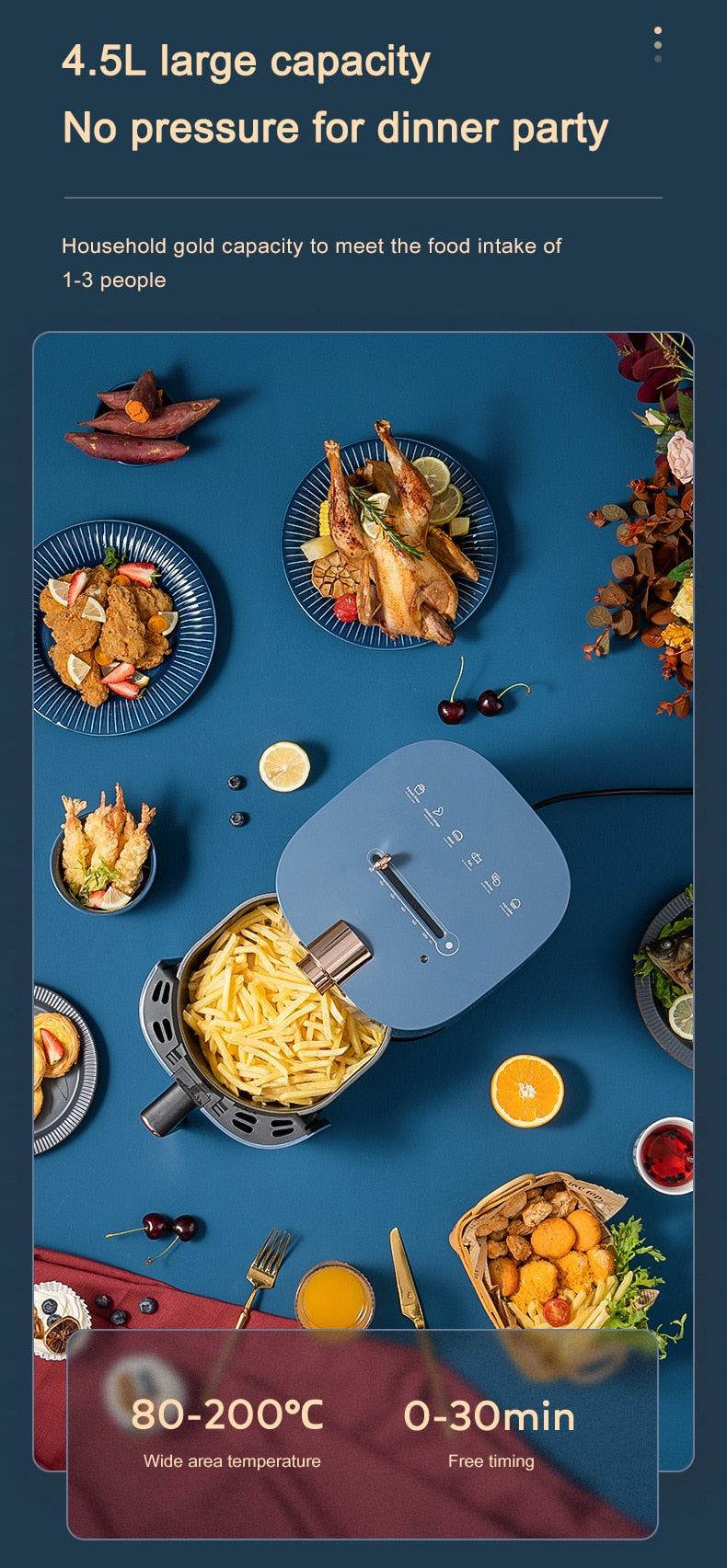 4.5L Electric Air Fryer Without Oil Home Cooking Intelligent temperature control timing