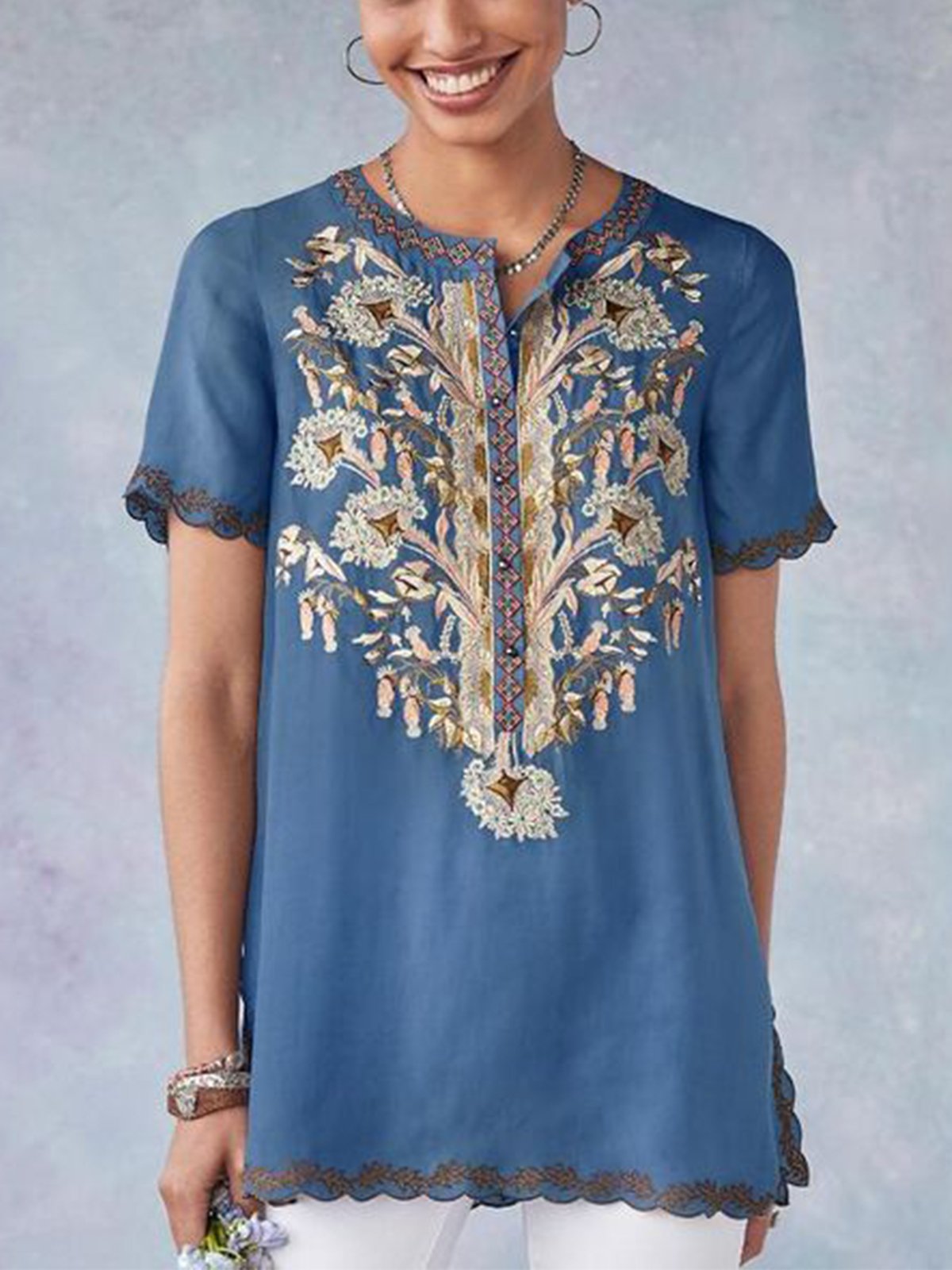 Casual Short Sleeve Floral Shirts & Tops