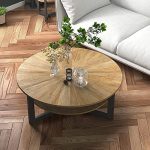 LEEMTORIG Round Coffee Table with Storage for Living Room / 35.3′′ D x 17.8′′ H