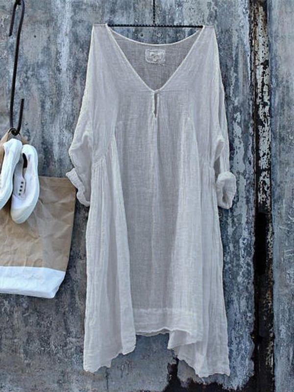 Casual 3/4 Sleeve Solid V-Neck Casual Tops